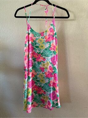 NYMPHE Floral Tropical Print Dress in Pink, Green, Yellow